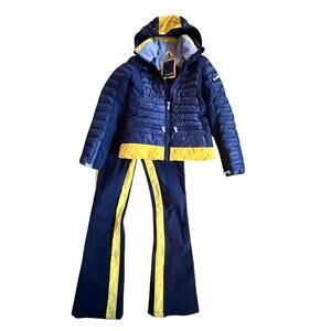 Toni Sailer Women Black Yellow Ski Suit Set Jacket  Pants Size 6 36 EU Alpine